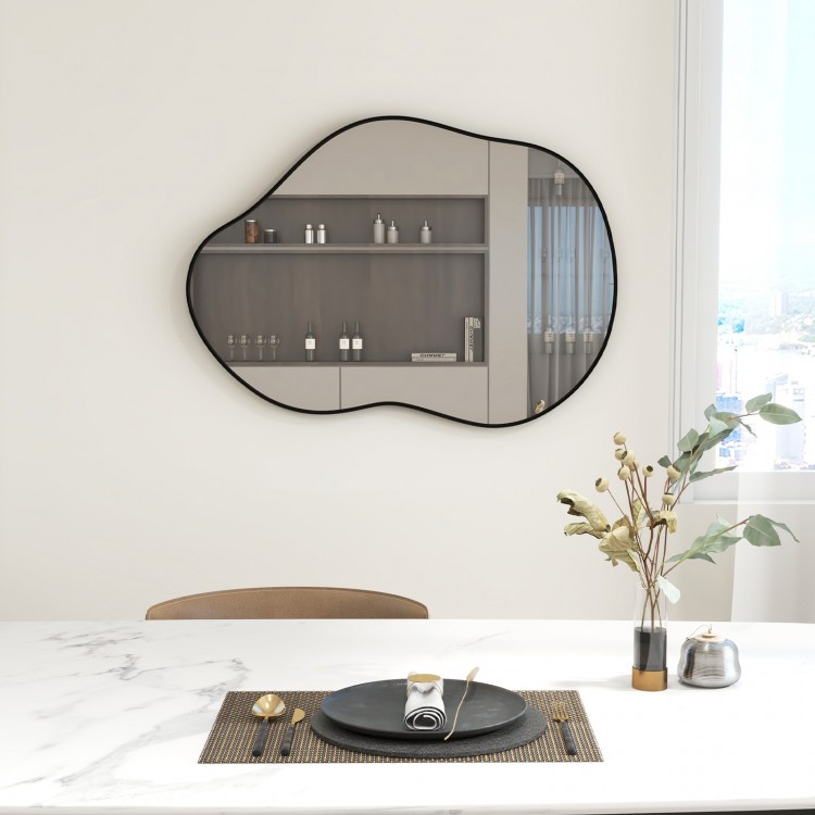 Irregular 22"x30.5" black wall-mounted mirror with premium backboard, enhancing modern interiors with a unique design.