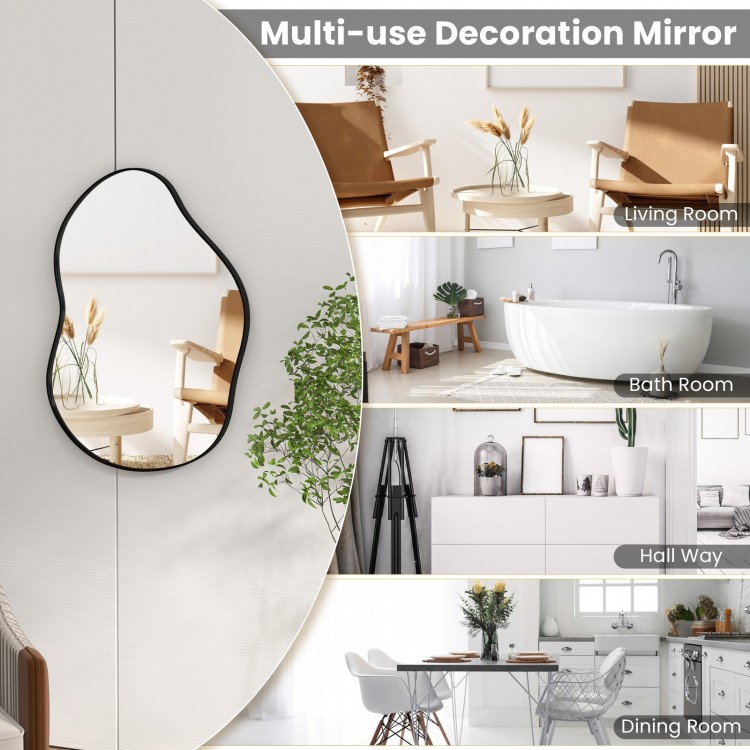 Irregular 22"x30.5" black wall-mounted mirror with premium backboard, perfect for living room or bathroom decor.