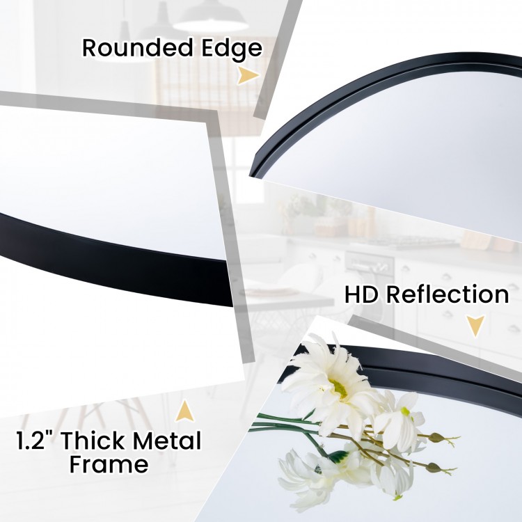 Irregular wall-mounted mirror with rounded edge, 1.2" thick metal frame, and HD reflection for stylish interior decor.
