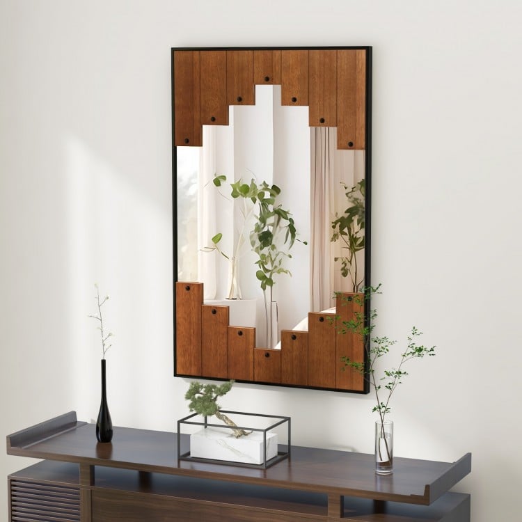 Decorative rectangle wall mirror with piano key-shaped frame, 37.5"x26.5", enhances indoor spaces and natural light.