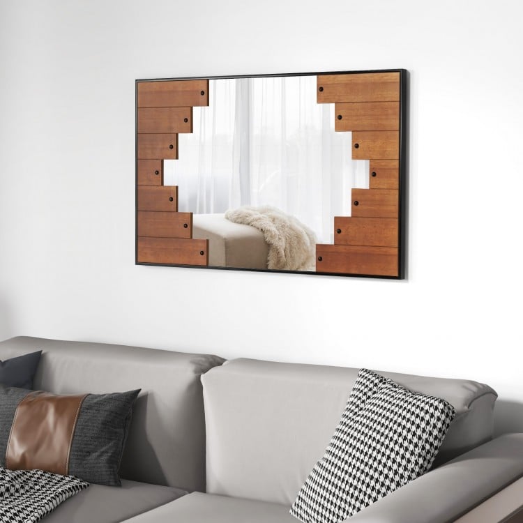 Decorative rectangle wall mirror with piano key-shaped frame, enhancing natural light for stylish indoor spaces.