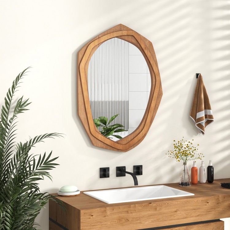 Irregular framed wall mirror in natural wood, large size for bathrooms or living rooms, amplifies light and adds.