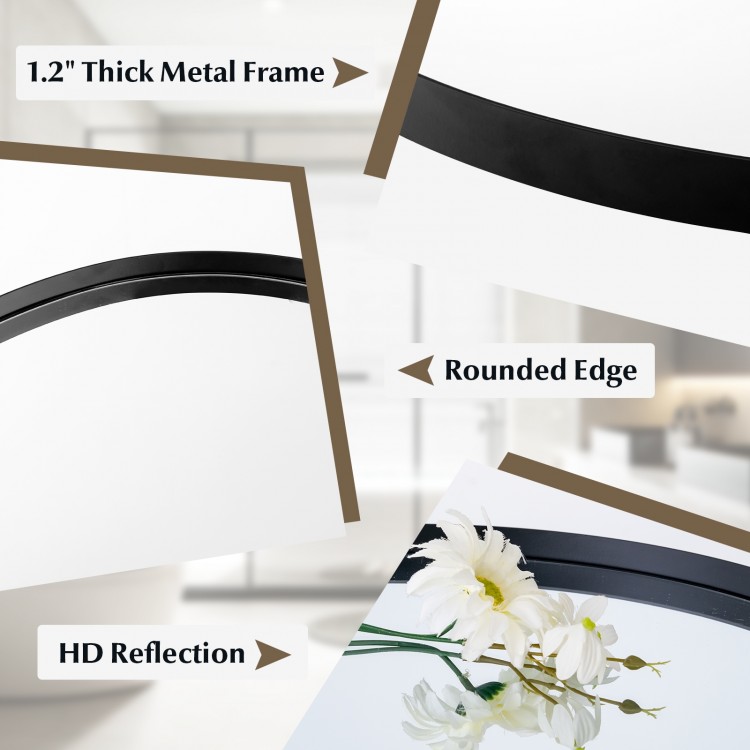 Irregular wall mirror with a 1.2" thick black metal frame, featuring rounded edges and HD reflection for stylish decor.