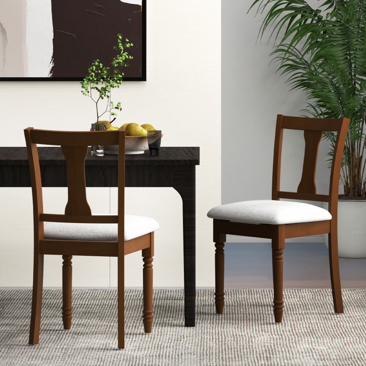 Set of 2 brown kitchen dining chairs with linen fabric, featuring flip-up seats for storage and sturdy acacia wood legs.