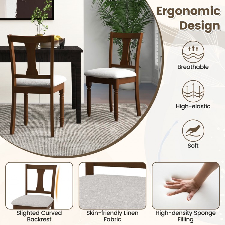Set of 2 kitchen dining chairs with brown acacia wood legs, breathable linen fabric, and flip-up storage seats.