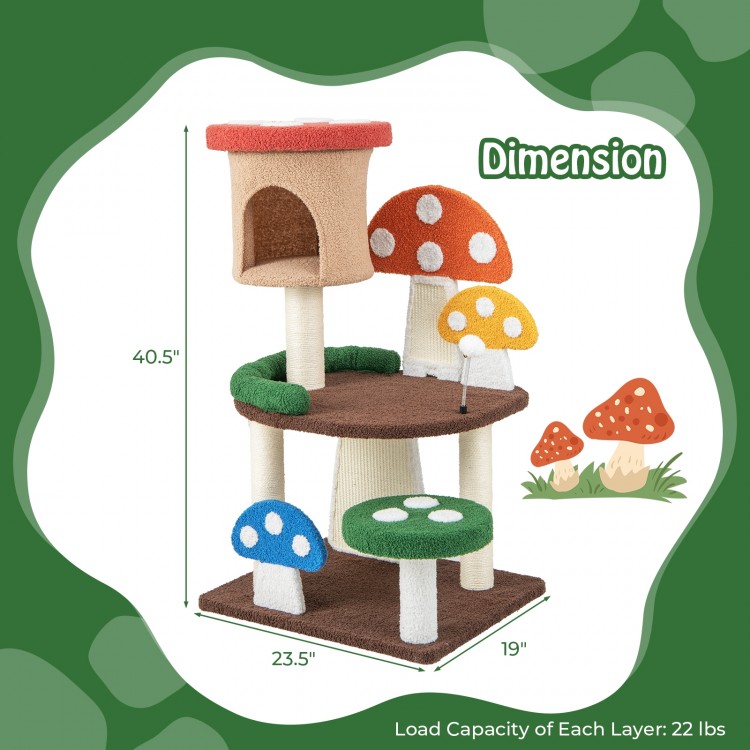 4-in-1 mushroom cat tree featuring a cozy condo, spacious platforms, and colorful sisal posts for playful cats.