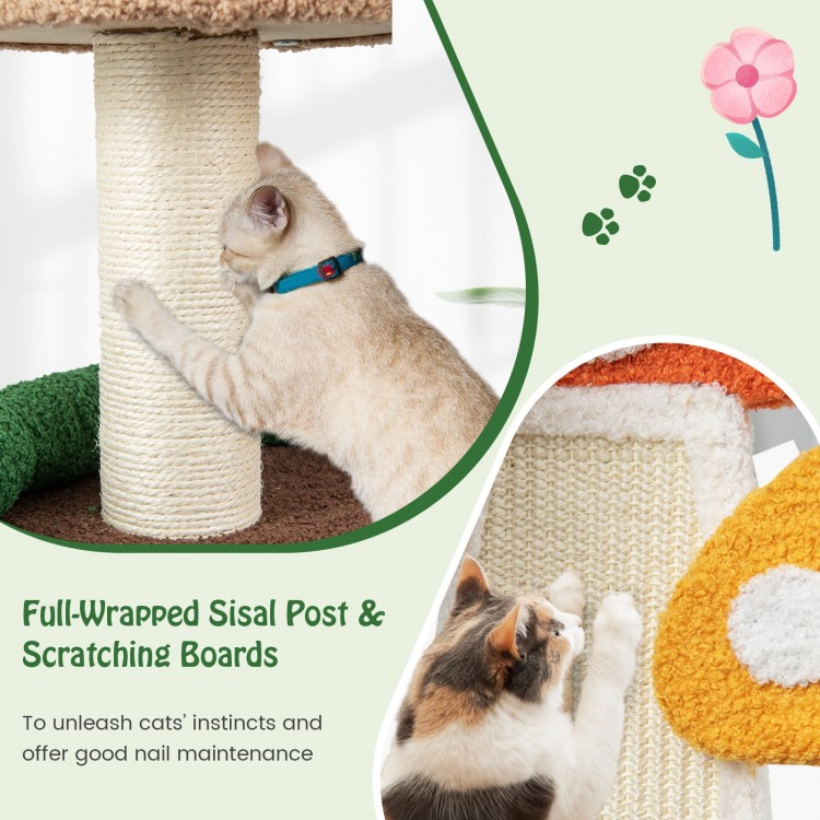 Sisal-wrapped scratching post from the 4-in-1 Mushroom Cat Tree, perfect for satisfying kittens' scratching needs.