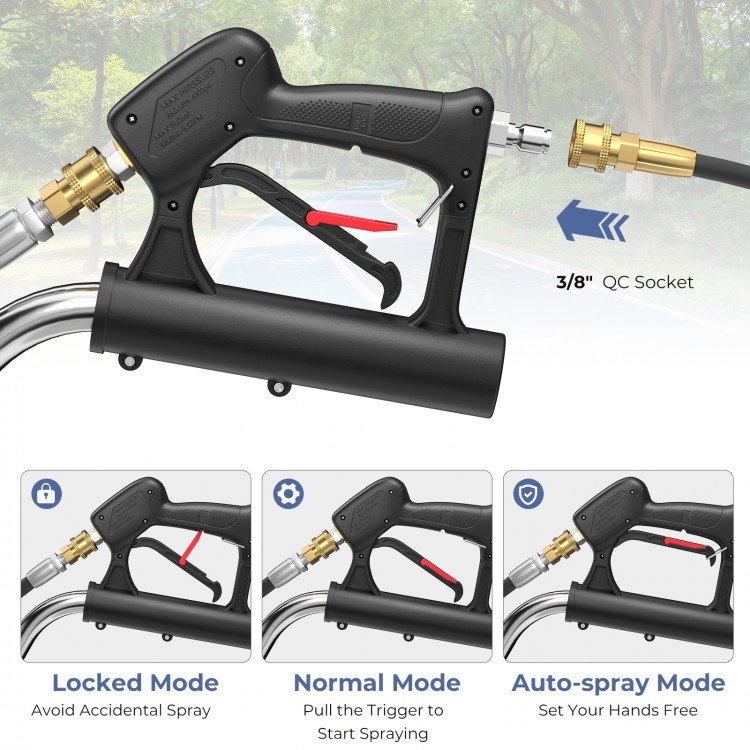 Pressure washer surface cleaner attachment with 20-inch size, stainless steel housing, and safety lock for efficient.