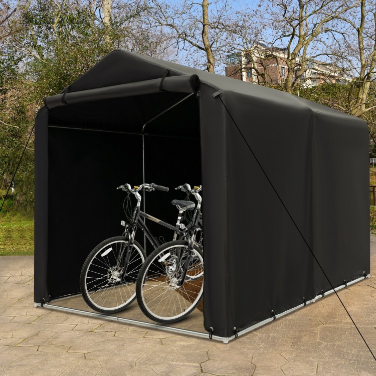 Outdoor bike tent with waterproof cover, 7 x 5.2FT, featuring a roll-up zipper door and sturdy metal frame for.