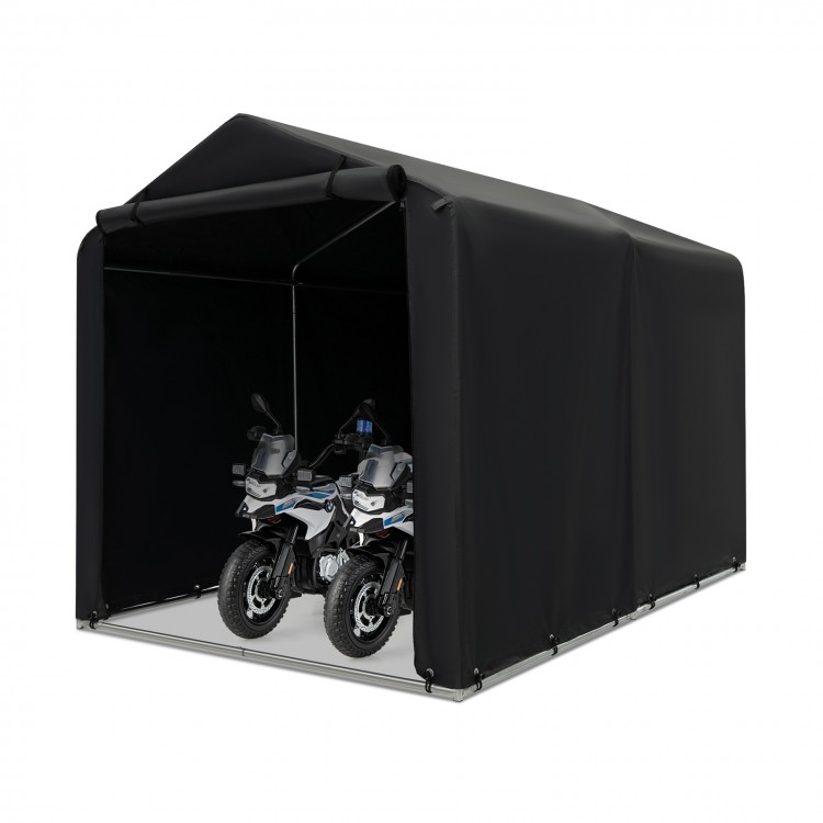 Large outdoor bike tent with waterproof cover, zipper door, and sturdy metal frame for secure storage of bicycles.