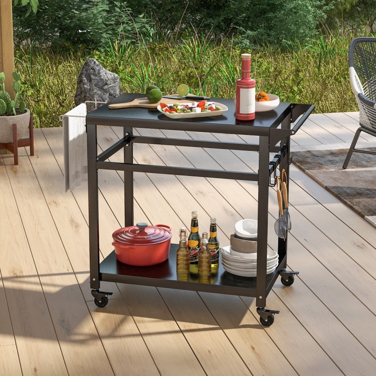 Double-Shelf Movable BBQ Cart with 4 Lockable Wheels - Gallery View 1 of 10