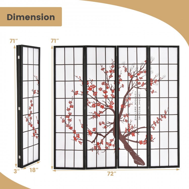 Folding decorative privacy screen showcasing plum blossom design in a front view, perfect for stylish home or office.