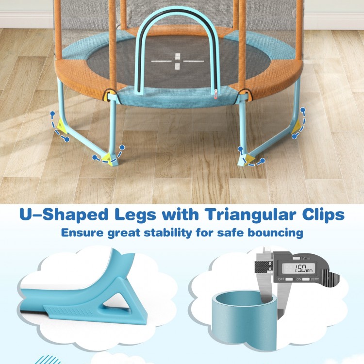 U-shaped legs with triangular clips on the 60-inch trampoline ensure stability for safe bouncing for kids.