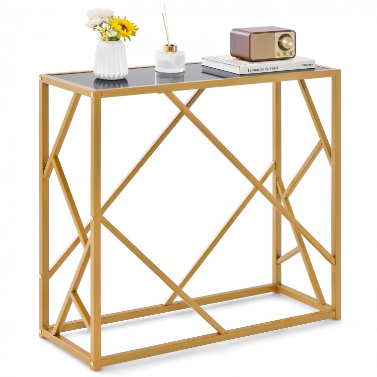 Side view of the 31.5-inch golden metal frame entryway table, highlighting its sleek design and sturdy screw.