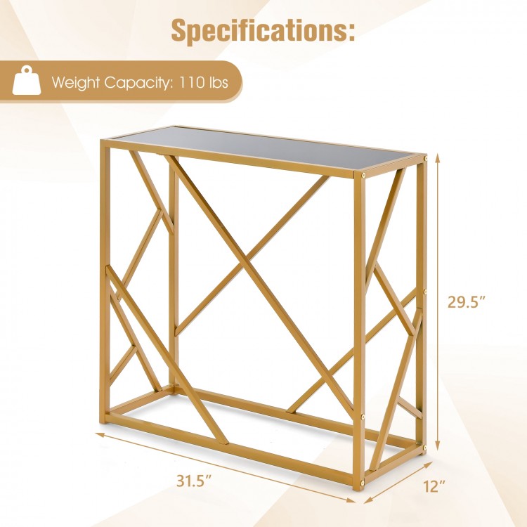 Golden heavy-duty metal frame entryway table, 31.5 inches, with a sleek design and non-slip feet for stability.