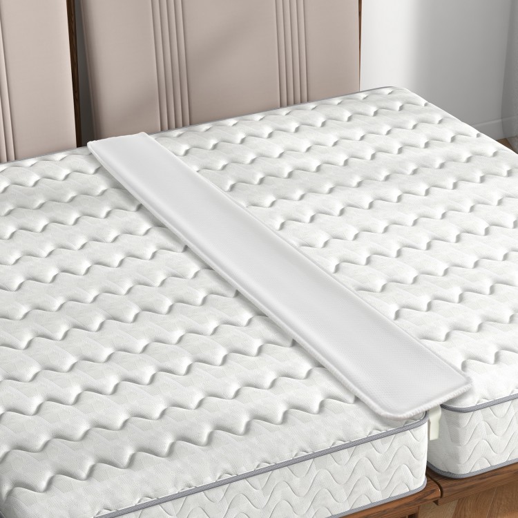 T-shaped bed bridge converter kit for seamless twin to king bed, featuring a soft polyester cover and secure strap.