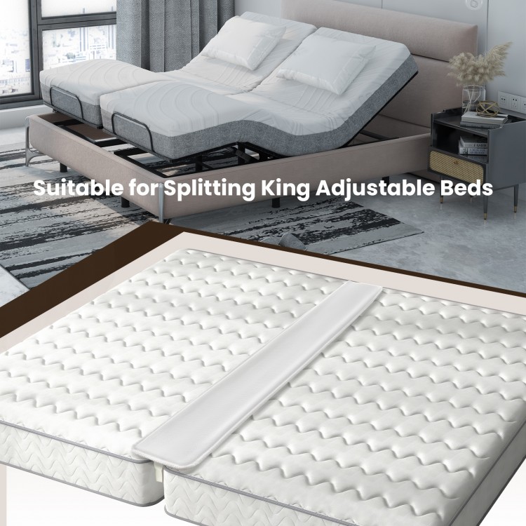 9-inch wide bed bridge converter kit for twin to king beds, featuring a T-shaped wedge and secure strap for adjustable.