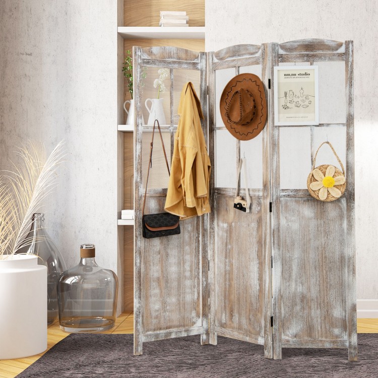 Folding privacy screen in a retro design, made of paulownia wood, ideal for room division and indoor decoration.