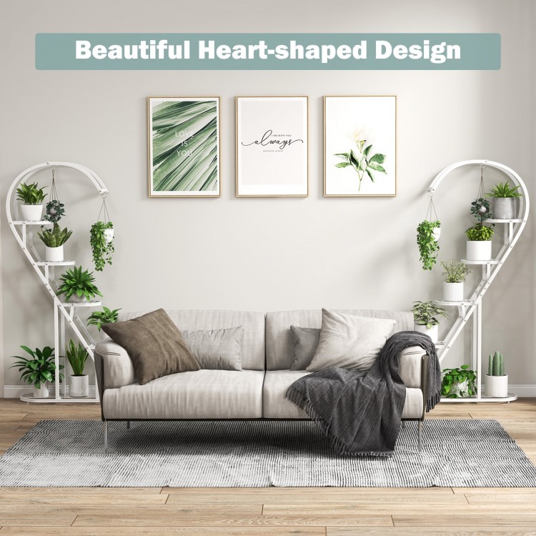 5-tier white metal plant stand with heart-shaped design, perfect for displaying multiple plants and ensuring light.