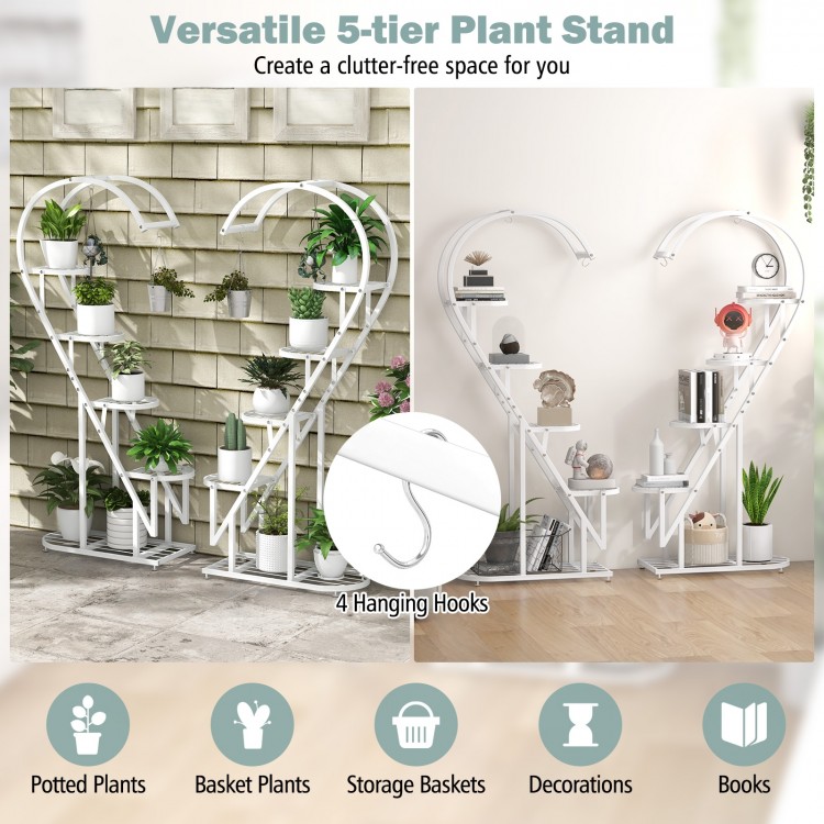 5 Tier Metal Plant Stand with Hanging Hook for Multiple Plants - Gallery View 6 of 9