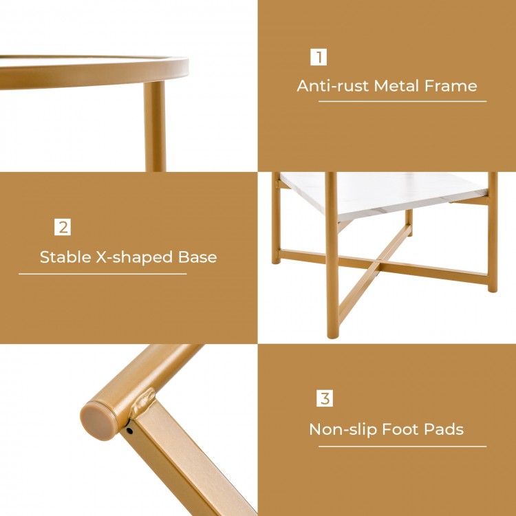 2-Tier Glass End Table Set of 2 with Faux Marble Storage Shelf - Gallery View 9 of 10