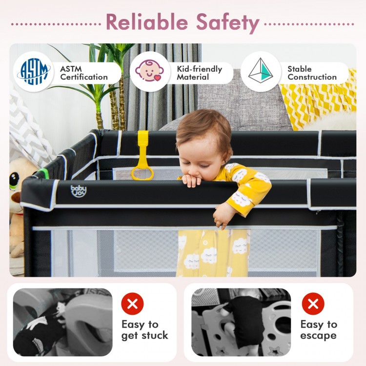 Portable baby playpen with ocean balls, 81" x 59", featuring safety door and sturdy construction for secure playtime.