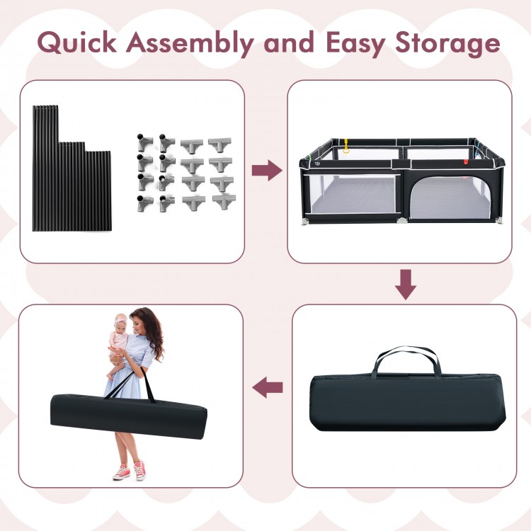 Portable baby playpen with 50 ocean balls, 4 handlebars, and carry bag, designed for easy assembly and storage.