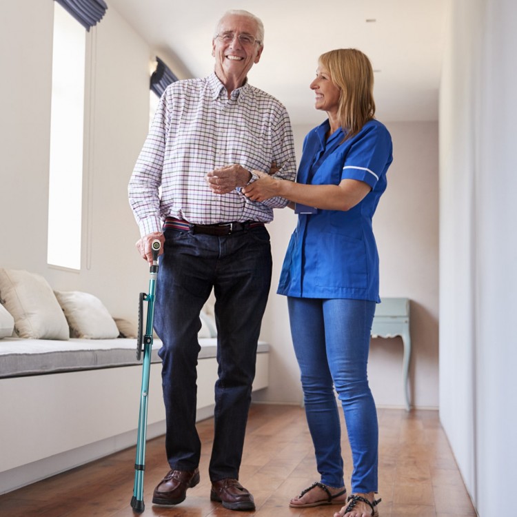 Lightweight adjustable folding cane seat with ergonomic handle and built-in LED light, ideal for resting while.