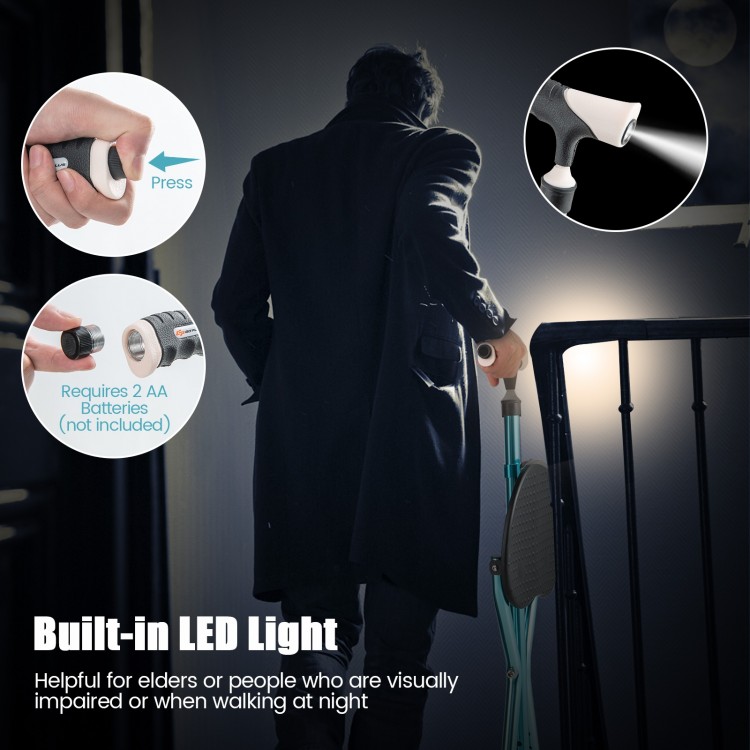 Lightweight adjustable folding cane seat with built-in LED light, ergonomic handle, and stable triangular structure for.