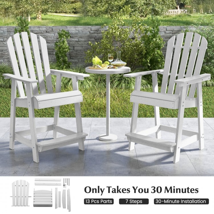 White HDPE patio chair set with armrests and footrests, perfect for outdoor relaxation in backyards or patios.