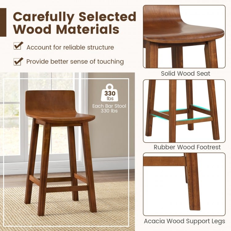 Wood Bar Stools Set of 2 with Solid Back and Seat - Gallery View 6 of 9