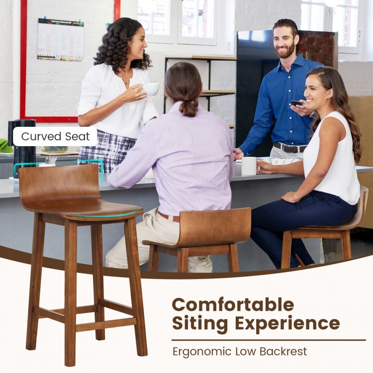Wood bar stools set of 2 with solid back and seat, featuring ergonomic design for comfort, ideal for kitchen or dining.