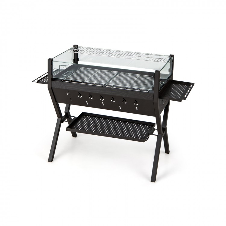 Barbecue charcoal grill with wind guard, 280 sq.in. cooking area, durable stainless steel grates, perfect for outdoor.