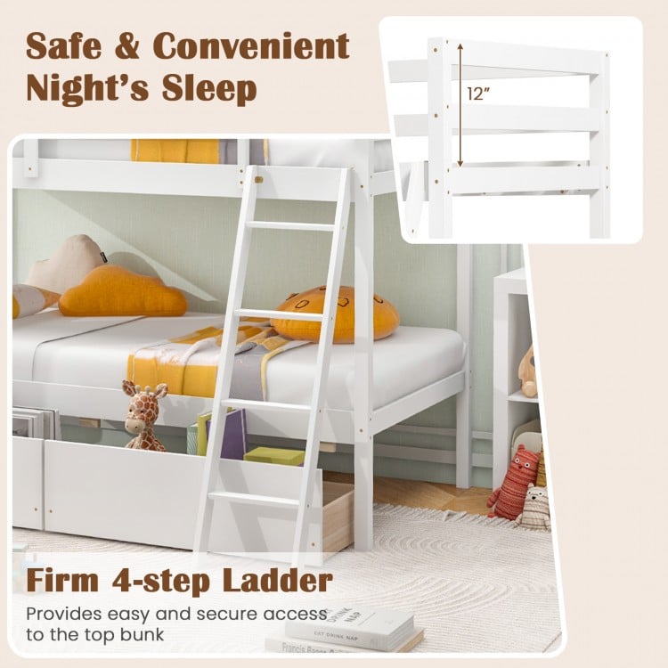 Firm 4-step ladder for the Twin Over Twin Bunk Bed, providing safe access to the top bunk with a sleek white finish.