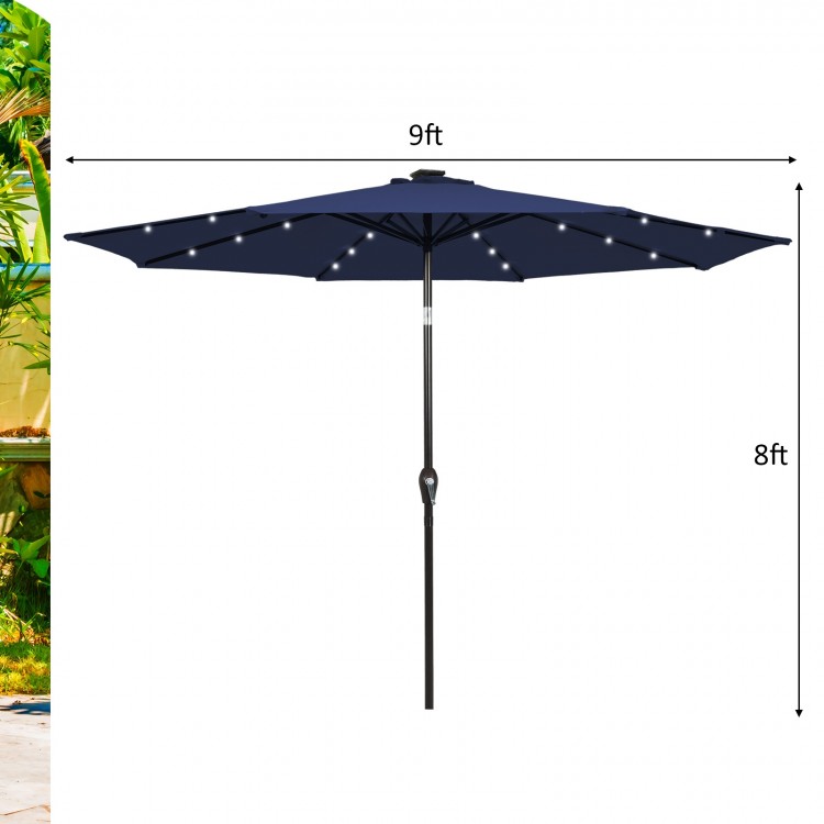 9 Feet Patio LED Solar Umbrella with Crank - Gallery View 5 of 14
