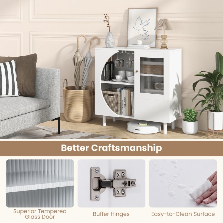 White kitchen sideboard with glass door and double row wine glass holder, perfect for living room or dining room.