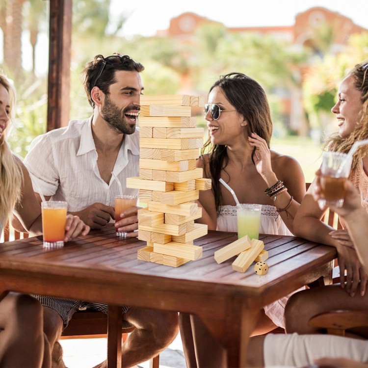 54 pieces tumbling timber toy made of natural pine wood, perfect for parties and gatherings with friends.
