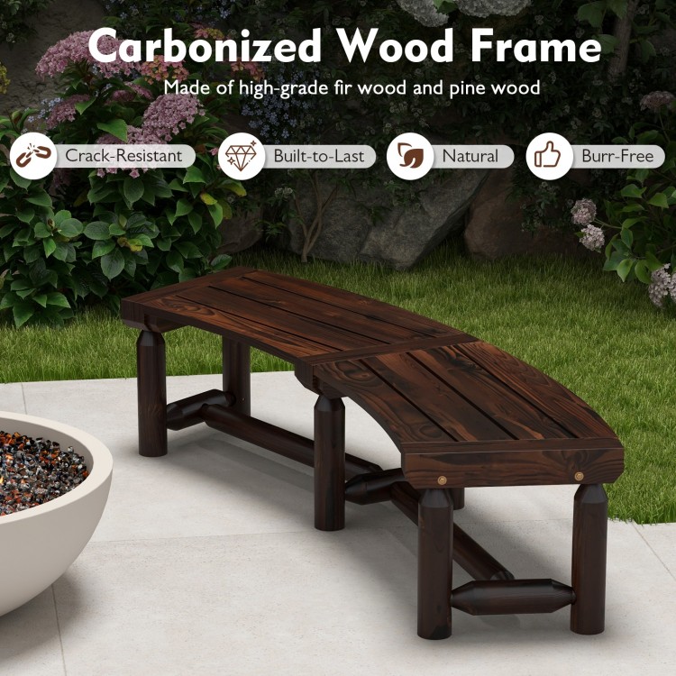 Curved patio bench made of high-grade fir and pine wood, featuring a slatted seat for outdoor gatherings.