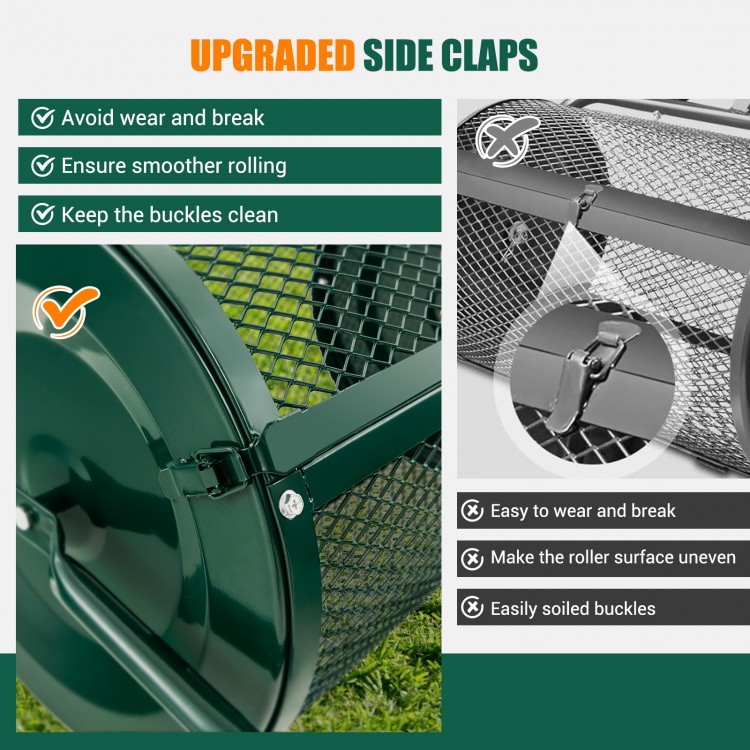 24-inch peat moss spreader with upgraded side latches, durable mesh cage, and U-shape handle for efficient spreading.
