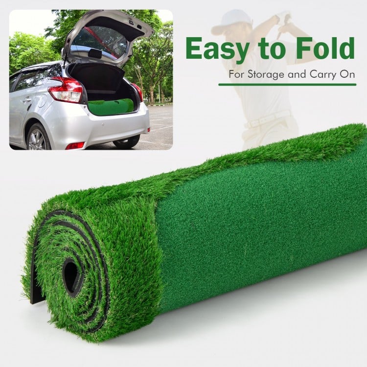 Rolled-up golf putting green with realistic artificial grass, featuring a non-slip backing for easy storage and.