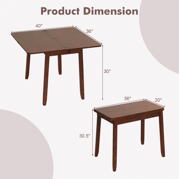 Dimensions of the Mid Century Folding Dining Table in cherry finish, suitable for 4 people with hidden storage.