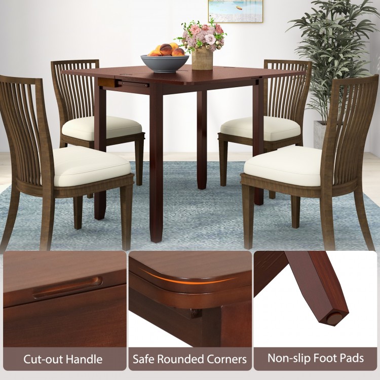 Mid Century folding dining table in cherry finish with safe rounded corners, cut-out handle, and non-slip foot pads for.