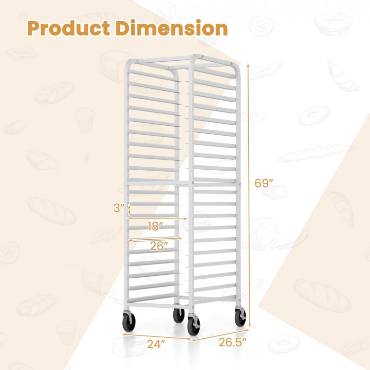 20-tier bun pan speed rack dimensions with lockable rubber wheels, suitable for 18" x 26" pans, ideal for kitchens and.