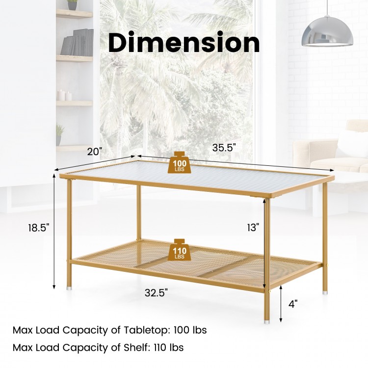 2-Tier Coffee Table with Shelf Center Tea Table with Tempered Glass Top - Gallery View 5 of 10