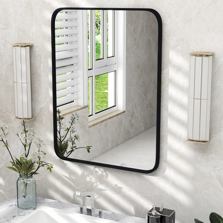 Minimalist 24 x 32 inch rectangle mirror with a matte black frame, ideal for bathroom or entryway decor.