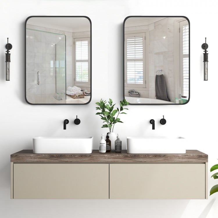 Minimalist 24 x 32 inch wall-mounted rectangle mirror with a matte frame, perfect for modern bathroom decor.