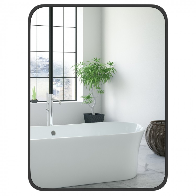 Minimalist 24 x 32 inch wall-mounted rectangle mirror with a rustproof metal frame, ideal for bathroom or entryway.