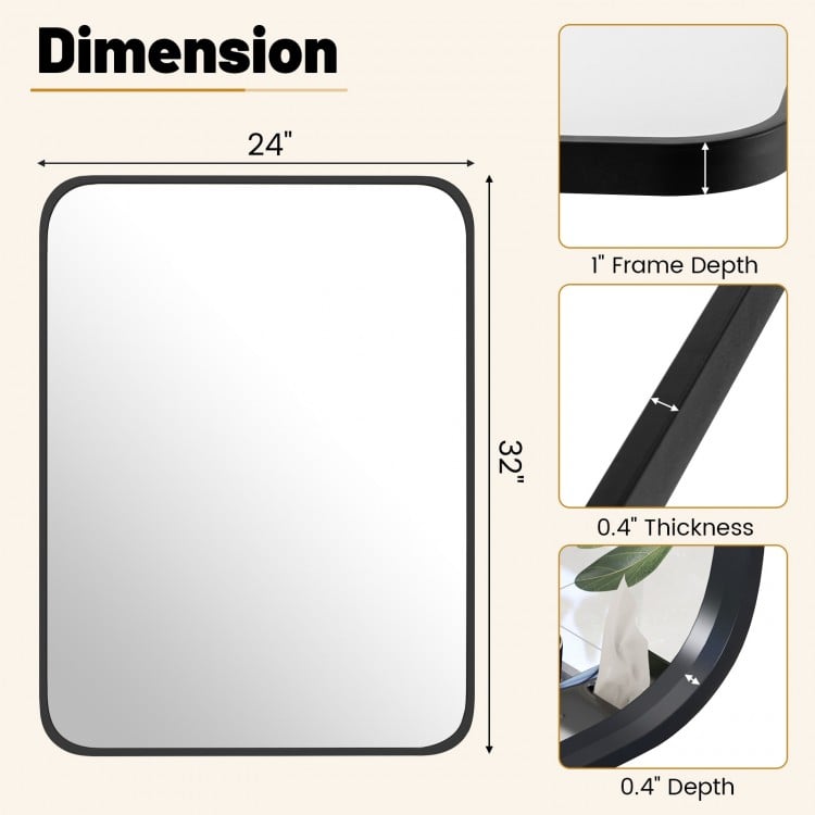24 x 32 inch minimalist wall-mounted rectangle mirror with a rustproof metal frame, ideal for various decor styles.
