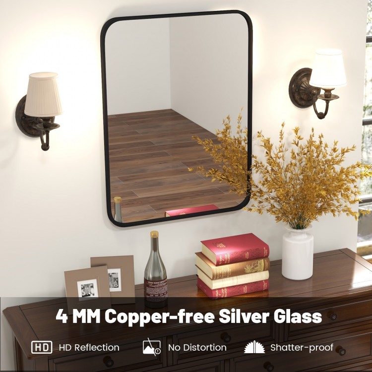 Minimalist 24 x 32 inch rectangle wall mirror with copper-free silver glass and a rustproof metal frame for elegant.
