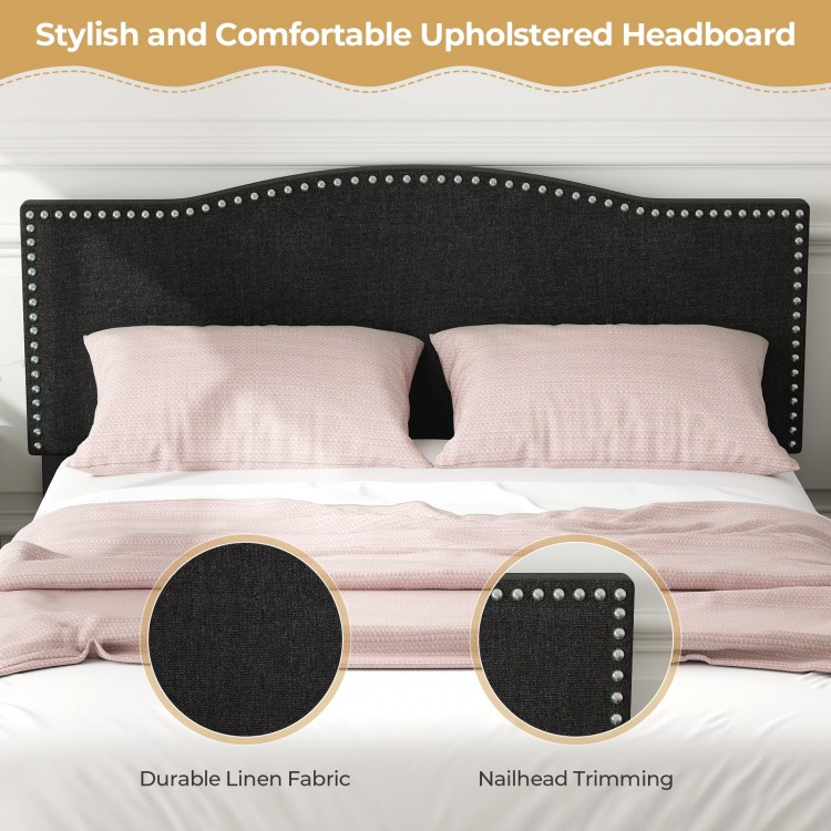 Upholstered headboard with nailhead trim in durable linen fabric, designed for queen size bed frames, offering stylish.